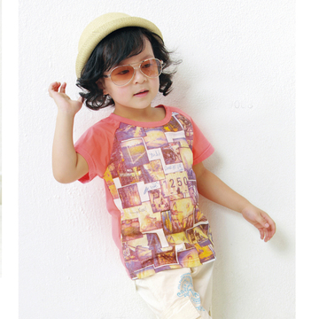 麦肯邦尼男童夏装短袖T恤儿童拼图块圆领短袖T2015新款正品热卖