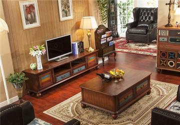 地中海风格欧美实木电视柜组合客厅简约收纳储物柜地柜卧室实木柜