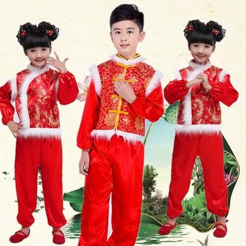 儿童演出服舞蹈服装元旦表演服冬款开门红民族秧歌服中国结表演服