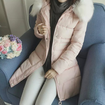 2015冬季外套女韩版连帽大毛领棉衣女加厚修身中长款羽绒棉服女潮