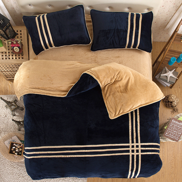 纯色韩版珊瑚绒四件套法莱绒床上用品冬季加厚保暖法兰绒被套床单