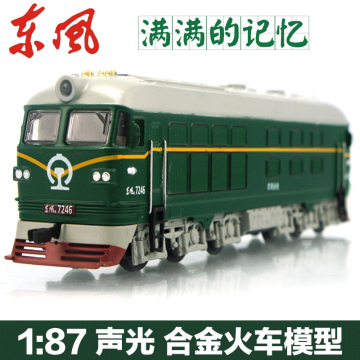 升辉1:87东风火车头合金模型声光回力古典绿皮火车模型儿童玩具车