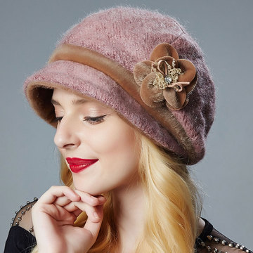 秋冬女保暖贝蕾帽羊毛混纺韩版时尚时装帽保暖时尚护耳帽子