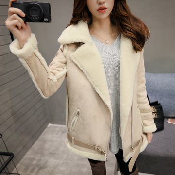 冬季新款女装韩版中长款羊羔毛棉衣鹿皮绒加厚加绒棉服冬装外套潮
