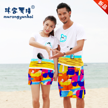 2015新款沙滩情侣装夏装套装 海边度假蜜月旅游短袖t恤大码显瘦潮