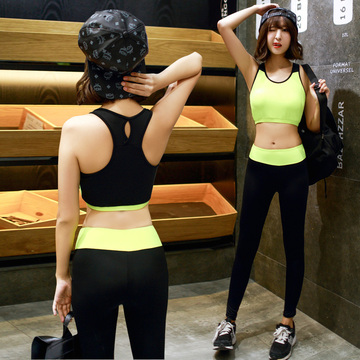 韩国新款瑜伽服女健身晨跑运动服套装短款紧身束腿显瘦性感两件套