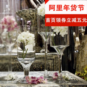 碧轩 创意家居客厅饰品欧式透明玻璃花瓶婚庆酒杯式花艺花器
