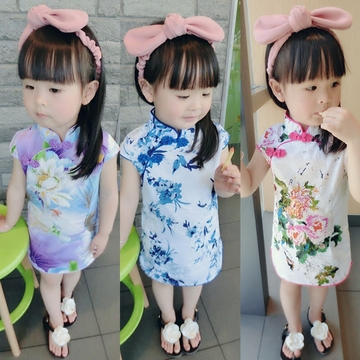 民族风女童旗袍1-2-3-4岁女宝宝秋装儿童旗袍婴儿短袖连衣裙潮