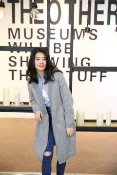 2015秋冬新款韩版女装V领兔毛混纺针织衫中长款学生毛衣外套开衫