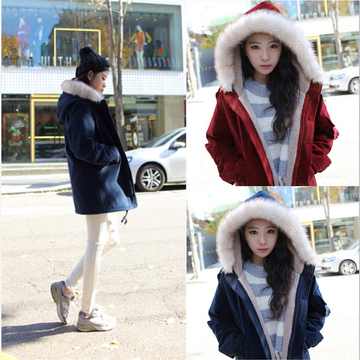 棉衣女2015冬装新款韩版中长款加厚羊羔绒棉服棉袄连帽外套女秋冬