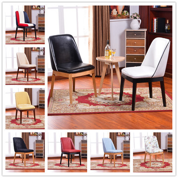 实木欧式餐椅咖啡厅椅简约休闲靠背椅时尚特价复古皮木椅酒店餐椅