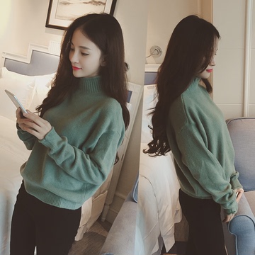 2015冬季新款半高领毛衣韩版套头针织衫长袖宽松上衣森女系打底衫