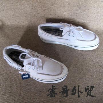 睿哥鞋贸 美单AE男款纯白色运动帆布鞋帆船鞋有46 47大号码手绘鞋