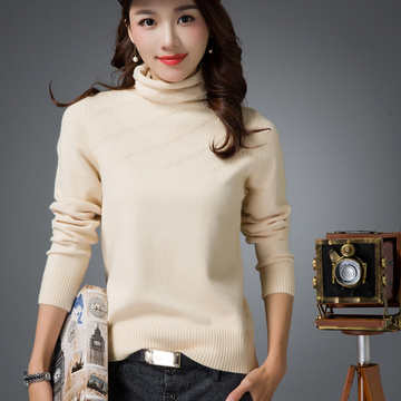 韩国秋冬堆堆领羊绒衫长袖毛衣女套头短款加厚宽松大码高领打底衫