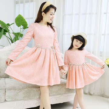 2016春秋新款韩版时尚亲子装  母女装公主连衣裙长袖