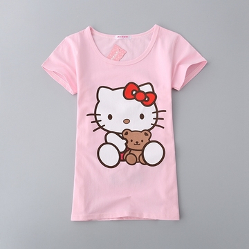 hello kitty 纯棉圆领短袖T恤少女 大中童 可爱卡通猫咪女孩体恤