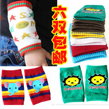 6双包邮 韩版可爱婴幼儿童卡通针织全棉袖套短款男女宝宝护膝套