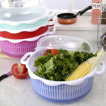 水槽配件洗菜篮子厨房 水果篮塑料洗菜盆带盖加厚双层沥水洗菜篮