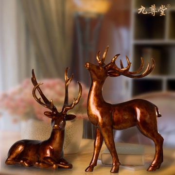 欧式情侣梅花鹿对鹿摆件客厅玄关家居软装饰品工艺品创意开业礼品