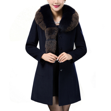 中老年女装羊毛大衣女2015新款狐狸毛领毛呢外套中长款呢子大衣