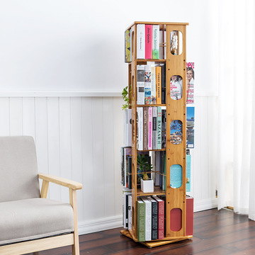 书架经济型包邮实木书柜竹子书房置物架360旋转展示架宜家风格