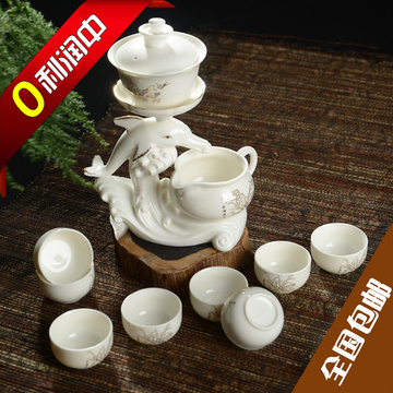 直销手绘青花瓷半自动出水功夫茶具套装茶杯壶整套组描金陶瓷茶具