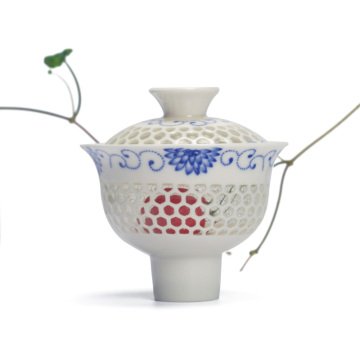 镂空半全自动泡茶器盖碗单卖蜂巢玲珑瓷向阳花功夫茶具碗芯含铁球