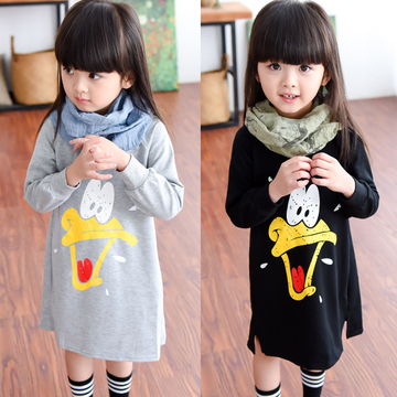 女童长袖韩版直筒卡通印花卫衣裙连衣裙2015秋装新款3-8岁女孩子