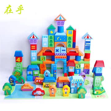 100粒城市交通积木儿童益智玩具1-6岁积木早教玩具彩色积木桶装