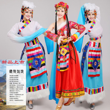 新款藏族舞台表演服饰女水袖少数民族广场舞西藏舞蹈演出服装长裙