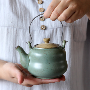 手工茶壶 仿古提梁壶 粗陶窑变茶具配件 陶瓷功夫茶具套装 紫砂壶