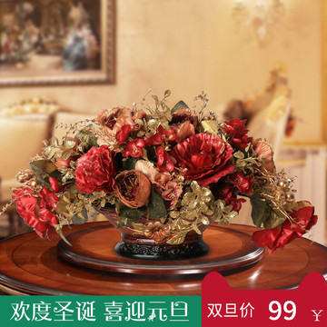 客厅仿真花套装柜子摆设假花装饰绢花玫瑰餐桌摆件欧式花瓶插花艺