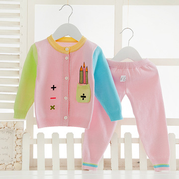 新款童装婴儿宝宝秋装儿童公主纯棉毛衣套装圆领开衫毛线衣两件套
