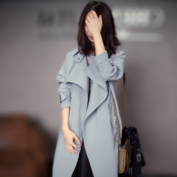 韩版2015秋装新款大码显瘦女风衣修身薄款中长款时尚休闲长袖外套
