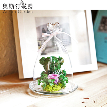 永生玫瑰花礼盒苔藓小熊玻璃罩花房进口保鲜花速递情人节生日礼物