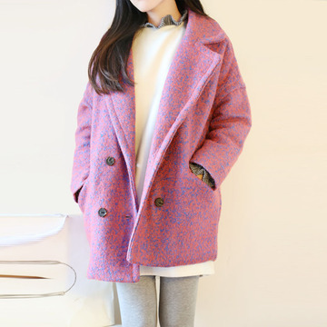 2015韩国秋冬加厚纯色小香风修身显瘦中长款长袖大衣毛呢外套冬女