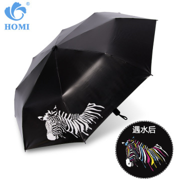 创意魔术遇水变色斑马伞 防晒黑胶折叠小黑伞遮阳伞 创意遮阳伞