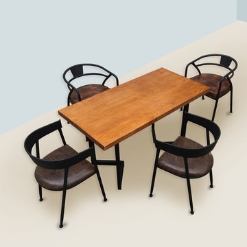 美式餐桌铁艺实木咖啡电脑办公桌复古酒吧酒店桌椅餐厅餐桌椅组合