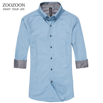 zoozoon 男士衬衫韩版潮七分袖男修身纯色7分袖中袖衬衣寸衫夏装