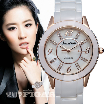 大表盘韩国时尚潮流水钻白色陶瓷表百搭女款装饰手表zl0RJ4