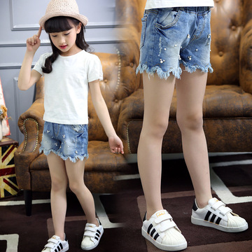 2016夏季10岁新款8岁韩版7岁小孩子6岁衣服波浪流苏边牛仔短裤潮