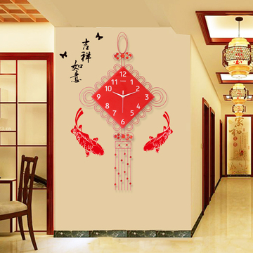 一红 欧式装饰中国结挂钟现代客厅卧室石英钟中式静音电子钟大号