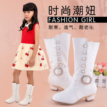 2015冬新款女童高跟靴儿童高筒长靴韩版小女孩子公主雪地靴包邮