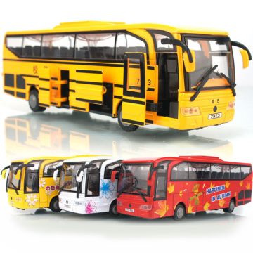 合金校巴旅行大巴士 公交车声光回力公共汽车 模型儿童玩具车