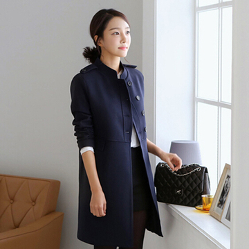 2014韩版秋冬女装新款大码外套修身显瘦休闲气质毛呢立领外套风衣