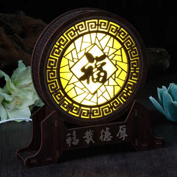 新中式古典雕刻装饰台灯桌面卧室床头灯创意田园LED小夜灯USB电源