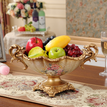 欧式果盘摆设家居摆件树脂装饰品客厅复古奢华水果盘大号乔迁礼物