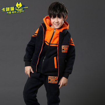 儿童加厚套装2015冬装新款男童韩版运动服中大童休闲马甲三件套