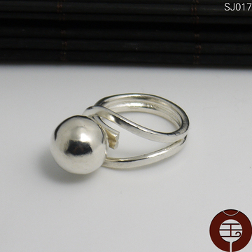 韵之宝s925手工纯银饰品个性设计空心转动活圈女款食指戒指环扣珠