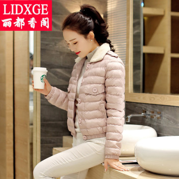 2016年冬季新款韩版修身短款时尚简约显瘦修身棉衣女长袖直筒棉服